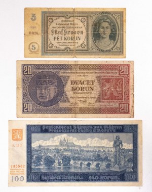 Czechosłowacja, Protektorat Czech i Moraw, zestaw 3 banknotów.