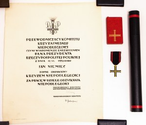 Polska, II RP, Krzyż Niepodległości z dyplomem nadania 1938