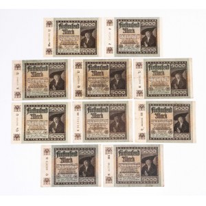 Niemcy, zestaw 10 banknotów 5000 marek 2.12.1922.