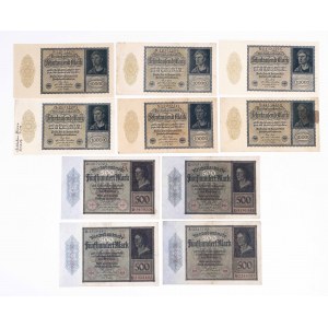 Niemcy, zestaw 10 banknotów 500 oraz 10000 marek 1922.