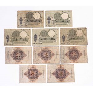 Niemcy, zestaw 10 banknotów 10 oraz 20 marek 1908.