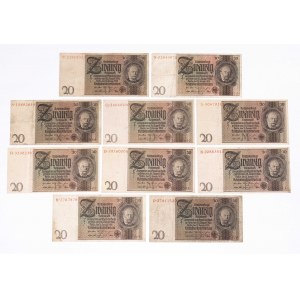 Niemcy, zestaw 10 banknotów 20 marek 22.1.1929.