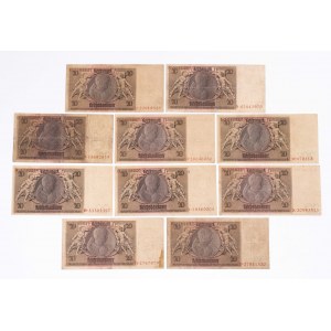 Niemcy, zestaw 10 banknotów 20 marek 22.1.1929.