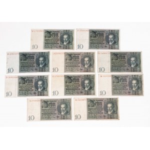 Niemcy, zestaw 10 banknotów 10 marek 22.1.1929.