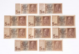 Niemcy, zestaw 10 banknotów 5 reichsmarek 1.8.1942.
