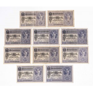 Niemcy, zestaw 10 banknotów 5 marek 1.8.1917.