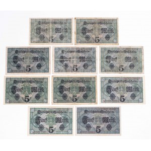 Germany, set of 10 5 mark banknotes 1.8.1917.