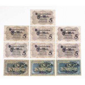 Niemcy, zestaw 10 banknotów 5 marek 1904 oraz 1914.