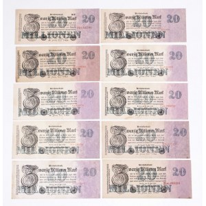 Niemcy, zestaw 10 banknotów 20.000.000 marek 25.6.1923.