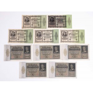 Niemcy, zestaw 10 banknotów 50000 oraz 10000 marek 1922.