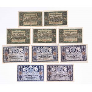 Germany, set of 10 bills of 10 and 20 marks 1908.