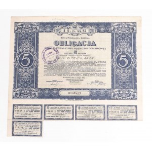 Obligacja Premiowa Pożyczka Dolarowa na 5 dolarów 1931