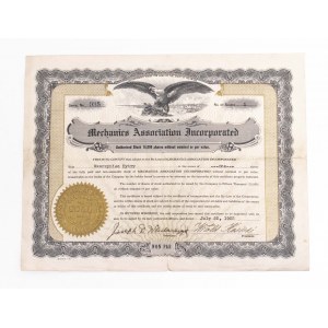 Certyfikat Mechanics Association Incorporated Seal Delaware 1924/1925