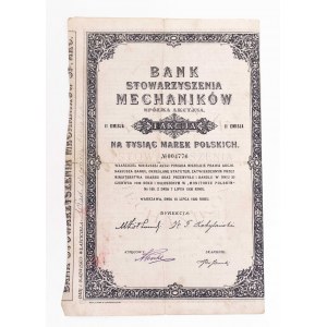 Akcja Bank Stowarzyszenia Mechaników na 1000 mkp 1922