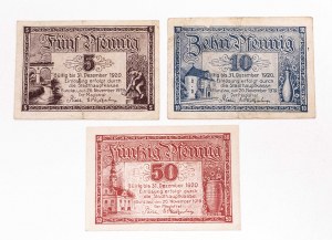 Polska, Bolesławiec (Śląsk) zestaw: 5, 10 i 50 fenigów ważne do 1920