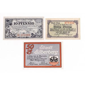 Polska, zestaw 3 banknotów - Srebrna Góra, Zgorzelec, Kłodzko 1918-1921