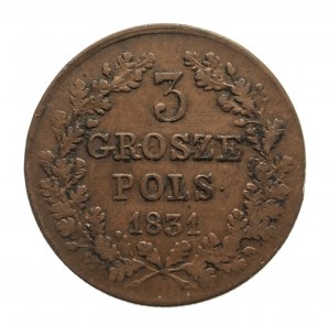 November Uprising 1830-1831, 3 pennies 1831, Warsaw.