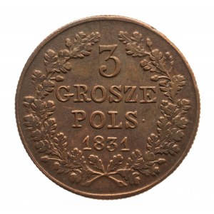 November Uprising (1830-1831), 3 pennies 1831, Warsaw.