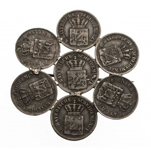 Deutschland, Spange mit 7 Münzen 1 krajcar 1846-1871
