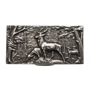 Silver snuff box with hunting motif (forest, deer), Denmark 1904