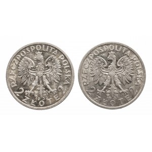 Polen, Zweite Republik (1918-1939), Satz von 2 Münzen 2 Gold Frau 1932, 1933, Warschau.