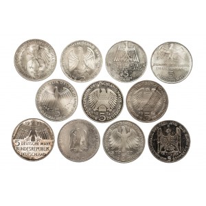 Germany, Federal Republic, 5 mark coin set 1969-1978 (11 pieces).
