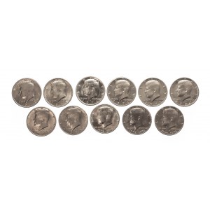 United States of America (USA), set of 11 half dollar coins 1971-1976