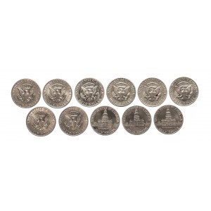 United States of America (USA), set of 11 half dollar coins 1971-1976