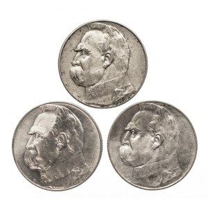 Polska, II Rzeczpospolita (1918-1939), zestaw 3 monet 5 złotych 1936 Piłsudski, Warszawa