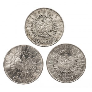 Polska, II Rzeczpospolita (1918-1939), zestaw 3 monet 5 złotych 1936 Piłsudski, Warszawa