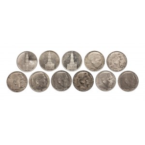 Germany, Third Reich (1933 - 1945), set of 11 coins 5 marks 1934-1939