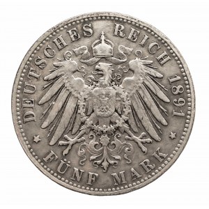 Niemcy, Cesarstwo Niemieckie (1871-1918), Hamburg- miasto, 5 marek 1891 J, Hamburg