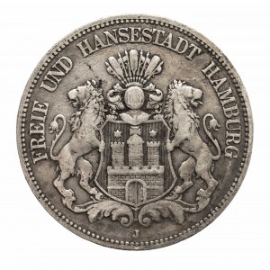 Niemcy, Cesarstwo Niemieckie (1871-1918), Hamburg- miasto, 5 marek 1876 J, Hamburg