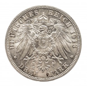 Niemcy, Cesarstwo Niemieckie (1871-1918), Prusy, Wilhelm II 1888-1918, 3 marki 1913 A, Berlin, popiersie cesarza w mundurze