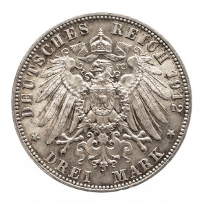 Niemcy, Cesarstwo Niemieckie (1871-1918), Saksonia, Fryderyk August III 1904-1918, 3 marki 1912 E, Muldenhütten.