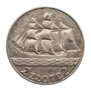 Polen, Zweite Republik (1918-1939), 2 Gold 1936, Segelschiff, Warschau.