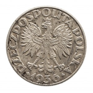 Polen, Zweite Republik (1918-1939), 2 Gold 1936, Segelschiff, Warschau.
