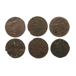 Polska, XVII/XVIII wiek, zestaw 6 monet, Toruń, Elbląg, Gdańsk, Poznań, Królewiec.