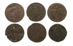 Polska, XVII/XVIII wiek, zestaw 6 monet, Toruń, Elbląg, Gdańsk, Poznań, Królewiec.