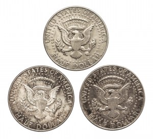 Stany Zjednoczone Ameryki (USA), zestaw 3 srebrnych półdolarówek 1964.