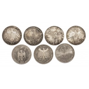 Niemcy, zestaw 7 srebrnych 10 markówek 1972-2000.