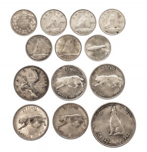 Kanada, zestaw 13 srebrnych monet 1917-1967.