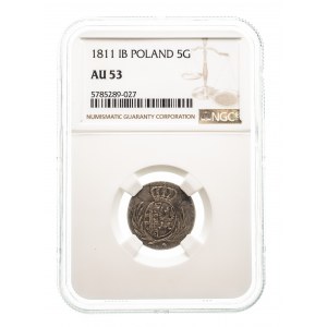 Księstwo Warszawskie (1807-1815), 5 groszy 1811 I.B. Warszawa, NGC AU 53