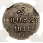 Księstwo Warszawskie (1807-1815), 5 groszy 1811 I.B. Warszawa, NGC AU 53