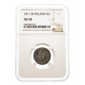 Księstwo Warszawskie (1807-1815), 5 groszy 1811 I.B. Warszawa, NGC AU 50