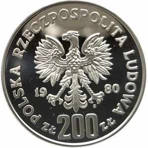 Polska, PRL (1944-1989), 200 złotych 1980, XIII Zimowe Igrzyska Olimpijskie Lake Placid 1980 - ze zniczem (2)