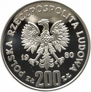 Polska, PRL (1944-1989), 200 złotych 1980, XIII Zimowe Igrzyska Olimpijskie Lake Placid 1980 - ze zniczem (2)