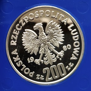 Polska, PRL (1944-1989), 200 złotych 1980, XIII Zimowe Igrzyska Olimpijskie Lake Placid 1980 - ze zniczem (1)