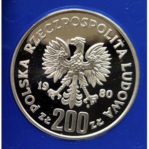 Polska, PRL (1944-1989), 200 złotych 1980, XIII Zimowe Igrzyska Olimpijskie Lake Placid 1980 - bez znicza