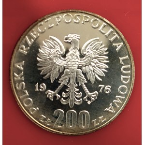 Polska, PRL (1944-1989), 200 złotych 1976, Igrzyska XXI Olimpiady Montreal - Znicz - próba, srebro